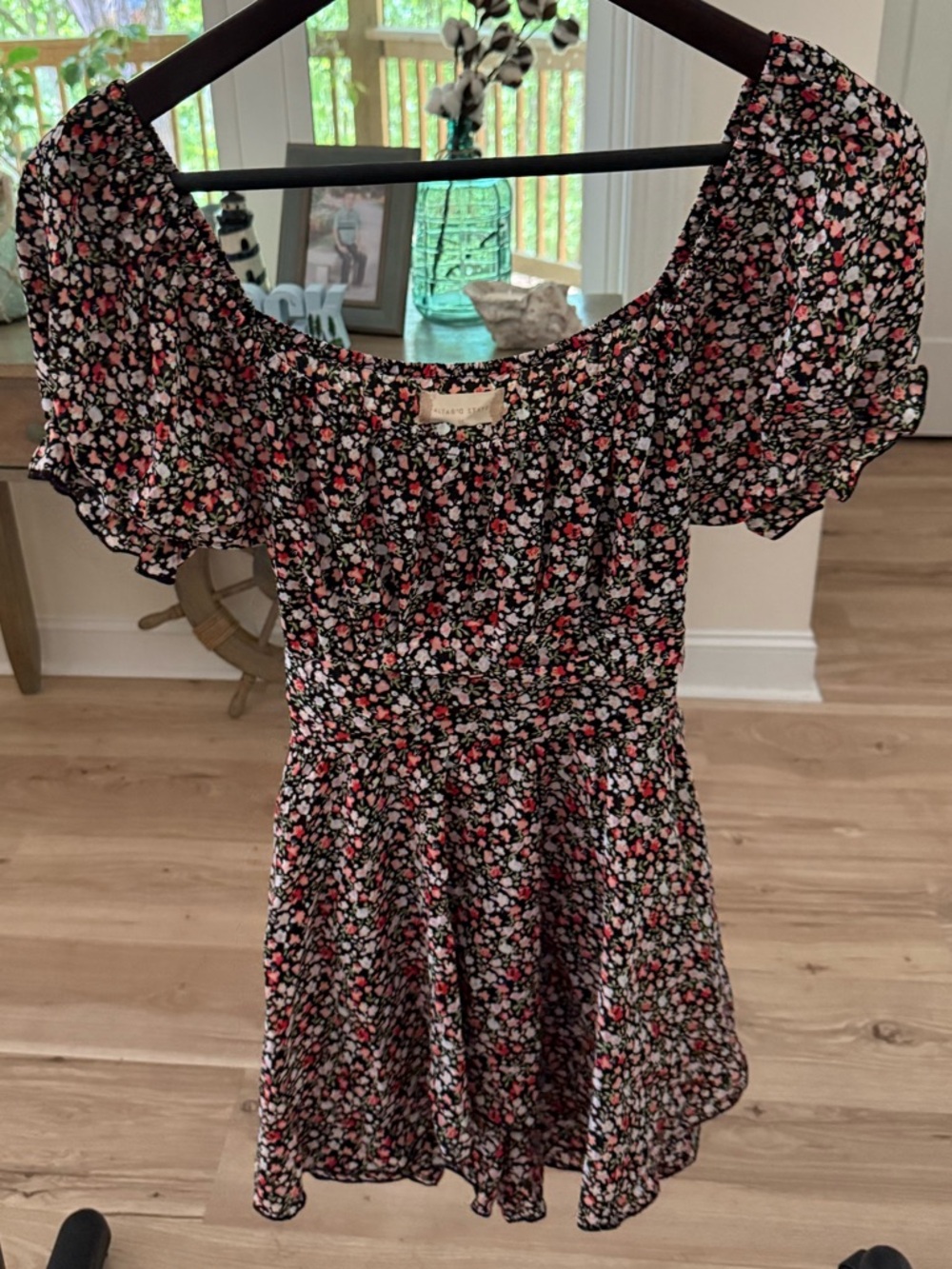NWT Altar'd State Black Floral Smocked Romper -Size Medium
